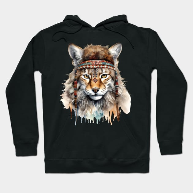 Watercolor Boho Lynx Hoodie by Chromatic Fusion Studio